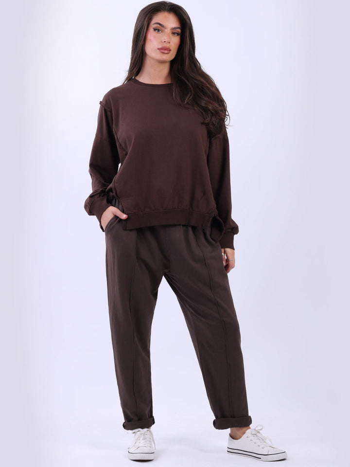 Solid Cotton Sweat Crop Top Chocolate