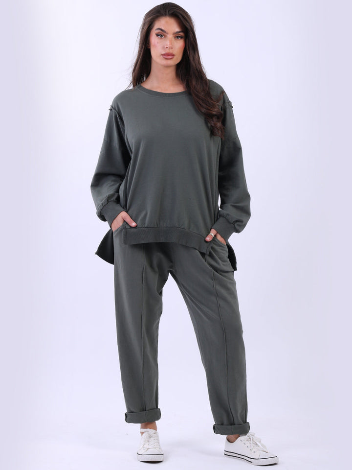 Solid Cotton Sweat Crop Top Khaki