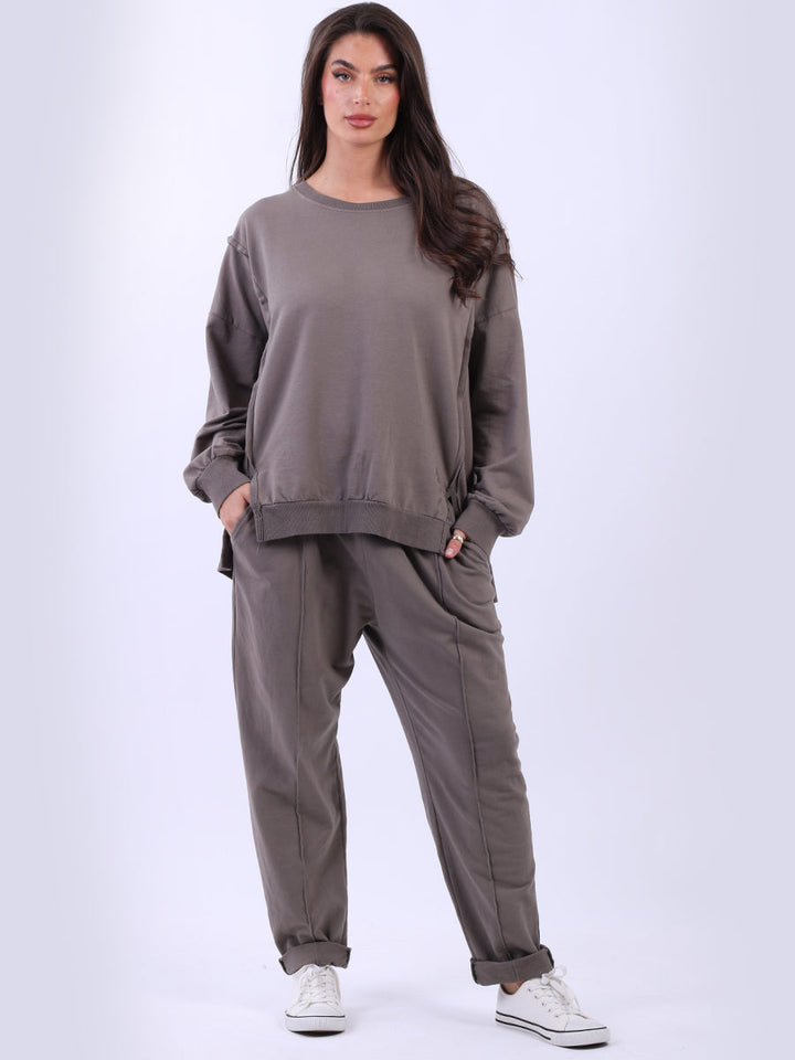 Solid Cotton Sweat Crop Top Mocha
