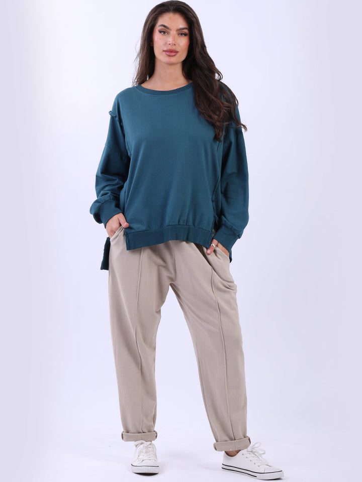Solid Cotton Sweat Crop Top Teal