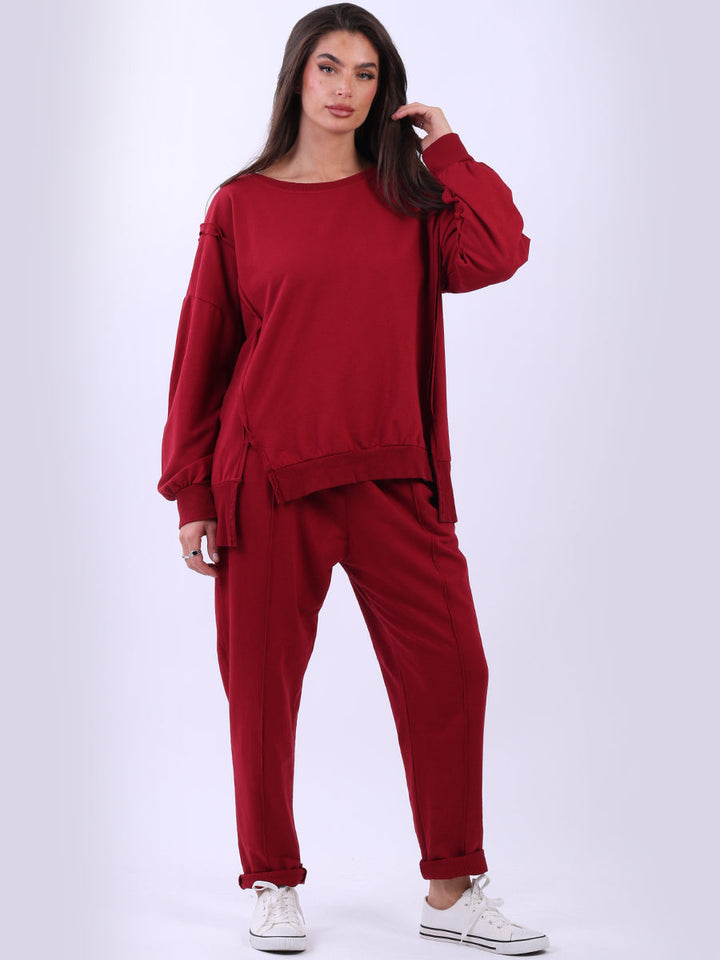 Solid Cotton Sweat Crop Top Wine