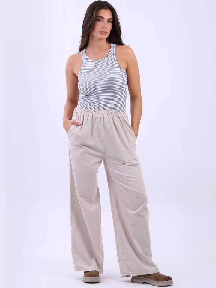 Solid Cotton Corduroy Pant Beige