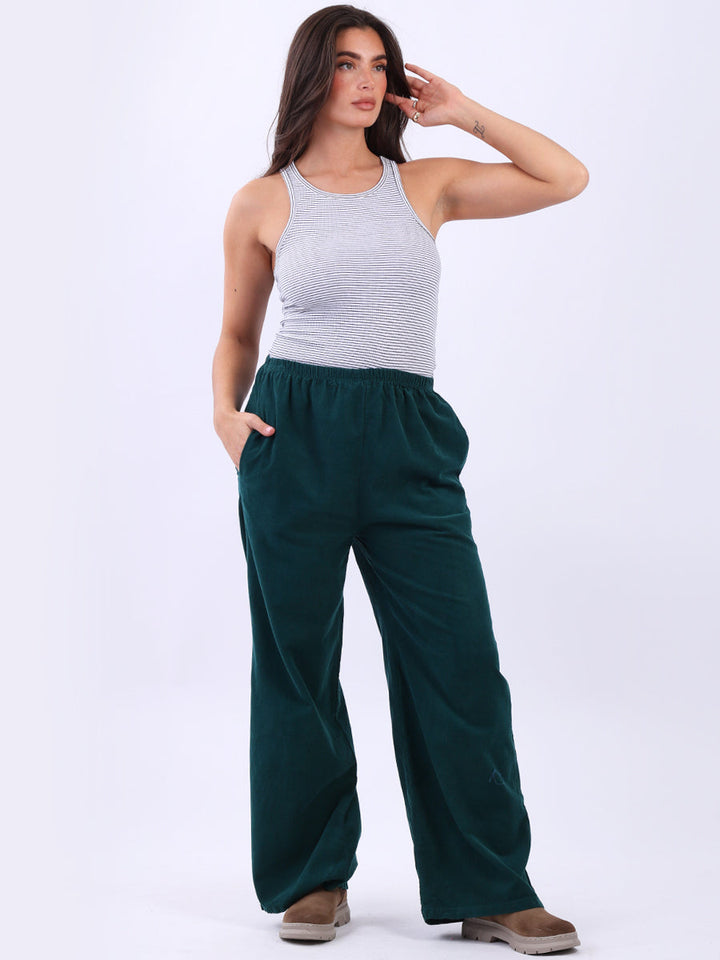 Solid Cotton Corduroy Pant Bottle Green