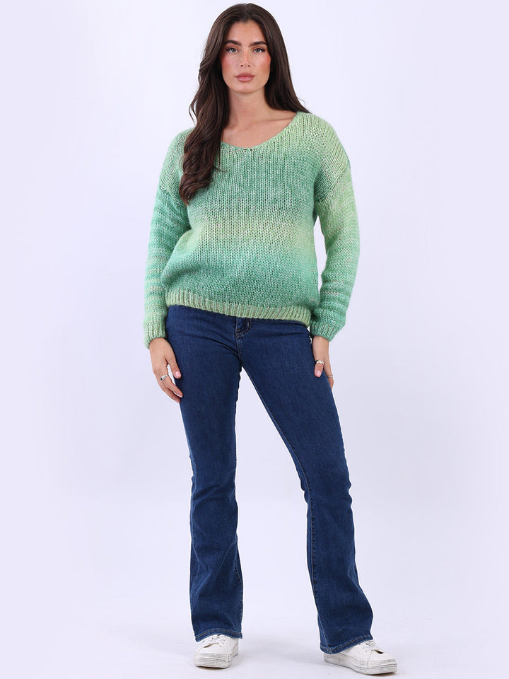 Wool Knitted Crop Pullover Green
