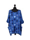 Italian Multicolor Polka Dot Cotton Top-royal blue