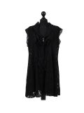 Italian 2 Layered Crochet Net Lagenlook Dress-Black