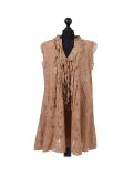 Italian 2 Layered Crochet Net Lagenlook Dress-Camel