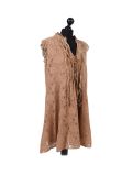 Italian 2 Layered Crochet Net Lagenlook Dress-Camel side