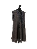 Italian 2 Layered Crochet Net Lagenlook Dress-Charcoal side