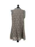 Italian 2 Layered Crochet Net Lagenlook Dress-Khaki back