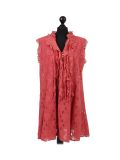 Italian 2 Layered Crochet Net Lagenlook Dress-Rust