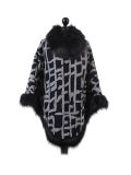 Italian Abstract Lining Print McWilliams Faux Fur Lagenlook Poncho-Black