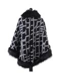 Italian Abstract Lining Print McWilliams Faux Fur Lagenlook Poncho-Black back