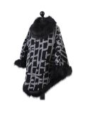 Italian Abstract Lining Print McWilliams Faux Fur Lagenlook Poncho-Black side