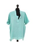 Italian Acid Dye Plain Linen Lagenlook Top-Aqua