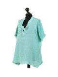 Italian Acid Dye Plain Linen Lagenlook Top-Aqua side