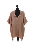 Italian Acid Dye Plain Linen Lagenlook Top-Camel