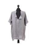 Italian Acid Dye Plain Linen Lagenlook Top-Charcoal