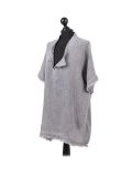 Italian Acid Dye Plain Linen Lagenlook Top-Charcoal side