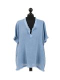 Italian Acid Dye Plain Linen Lagenlook Top-Denim