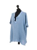 Italian Acid Dye Plain Linen Lagenlook Top-Denim side