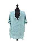 Italian Acid Dye Plain Linen Lagenlook Top-emarald
