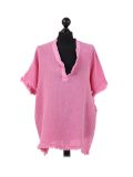 Italian Acid Dye Plain Linen Lagenlook Top-Fuchsia