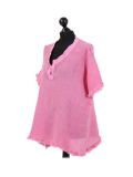 Italian Acid Dye Plain Linen Lagenlook Top-Fuchsia side