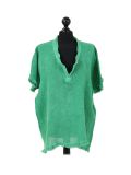 Italian Acid Dye Plain Linen Lagenlook Top-Green
