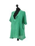 Italian Acid Dye Plain Linen Lagenlook Top-Green side