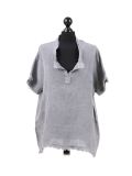 Italian Acid Dye Plain Linen Lagenlook Top-grey