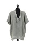 Italian Acid Dye Plain Linen Lagenlook Top-Khaki