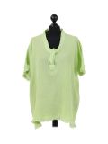 Italian Acid Dye Plain Linen Lagenlook Top-Lime
