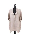 Italian Acid Dye Plain Linen Lagenlook Top-Mocha