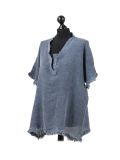 Italian Acid Dye Plain Linen Lagenlook Top-navy side
