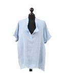Italian Acid Dye Plain Linen Lagenlook Top-sky blue