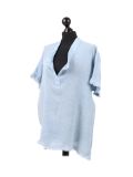 Italian Acid Dye Plain Linen Lagenlook Top-sky blue side