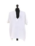 Italian Acid Dye Plain Linen Lagenlook Top-White