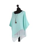 Italian Asymmetric Necklace Embellished Lagenlook Linen Top-Aqua side
