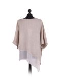 Italian Asymmetric Necklace Embellished Lagenlook Linen Top-Beige back