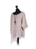 Italian Asymmetric Necklace Embellished Lagenlook Linen Top-Beige side