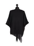 Italian Asymmetric Necklace Embellished Lagenlook Linen Top-Black back