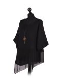 Italian Asymmetric Necklace Embellished Lagenlook Linen Top-Black side