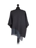 Italian Asymmetric Necklace Embellished Lagenlook Linen Top-Charcoal back