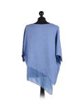 Italian Asymmetric Necklace Embellished Lagenlook Linen Top-Denim back