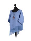 Italian Asymmetric Necklace Embellished Lagenlook Linen Top-Denim side