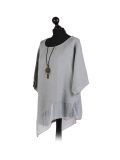 Italian Asymmetric Necklace Embellished Lagenlook Linen Top-Khaki side