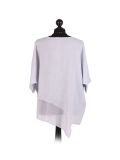 Italian Asymmetric Necklace Embellished Lagenlook Linen Top-Light grey back