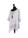 Italian Asymmetric Necklace Embellished Lagenlook Linen Top-Light grey side