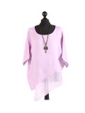 Italian Asymmetric Necklace Embellished Lagenlook Linen Top-Lilac